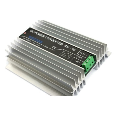 Conversor DC POWER CONVERTER RN-16 em metal com conector verde e etiqueta preta