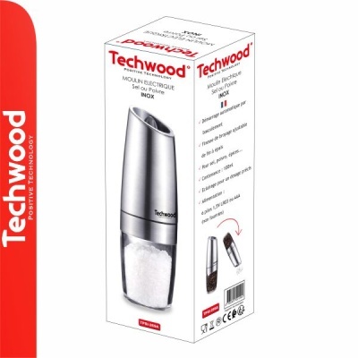 Moinho elétrico Techwood em aço inox para sal ou pimenta na embalagem