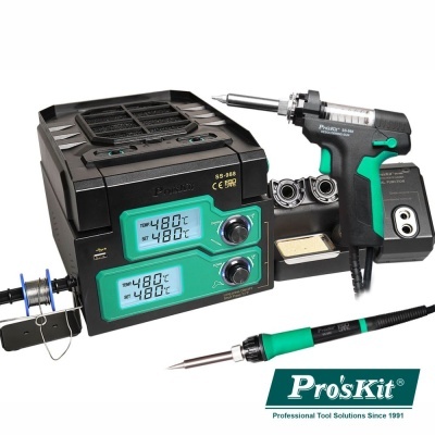 Conjunto de ferramentas de soldadura Pro'sKit com dois controladores digitais, pistola de ar quente e ferro de solda