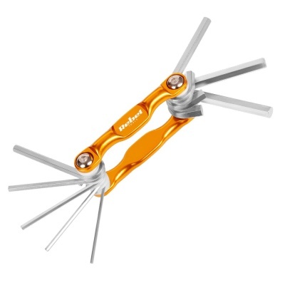 Conjunto de chaves allen dobráveis com estrutura metálica laranja e chaves prateadas