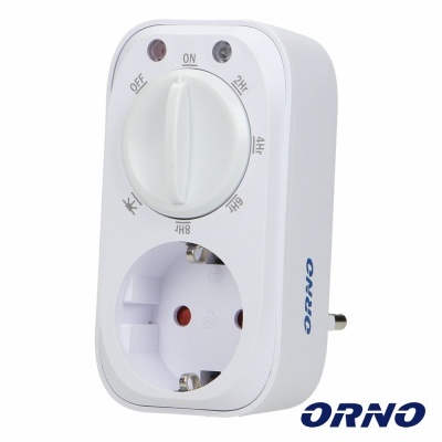Tomada temporizadora branca com botão rotativo e LEDs da marca ORNO