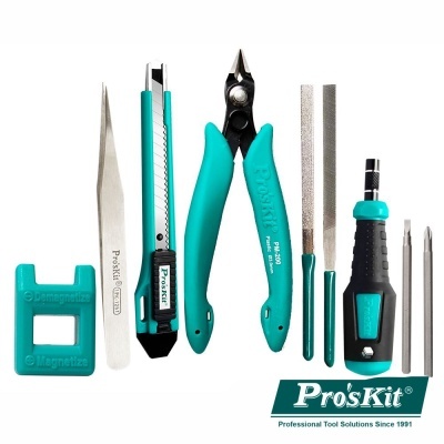 Conjunto de ferramentas Pro'sKit com alicate, pinça e chaves com cabos verdes