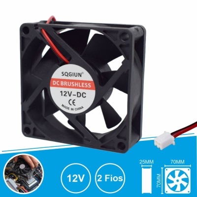 Ventoinha de computador preta 12V-DC com cabo e etiqueta central