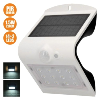 Luz solar LED exterior branca com sensor PIR e painel solar