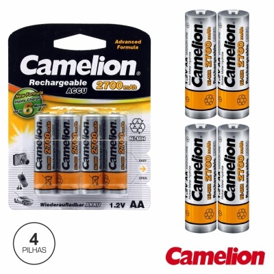 Pacote de quatro pilhas recarregáveis Camelion AA 2700 mAh