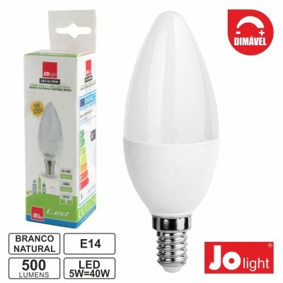 Lâmpada LED tipo vela branca com base E14 e embalagem da Jo light