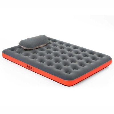 Colchão insuflável cinzento com laterais laranja e almofada acolchoada