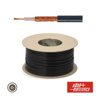 Bobina de cabo coaxial preto com cobre e isolamento branco