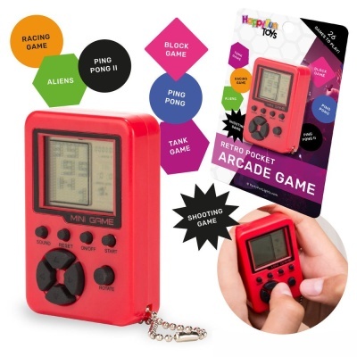 Consola de jogo portátil retro pocket arcade game vermelha com ecrã LCD e botões pretos