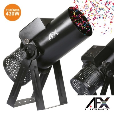 Lançador de confetes preto AFX Light com potência 430W e confetes coloridos