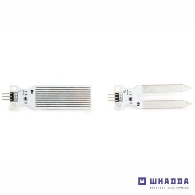 Dois sensores electrónicos brancos com conectores de três pinos e padrões diferentes sobre fundo branco.