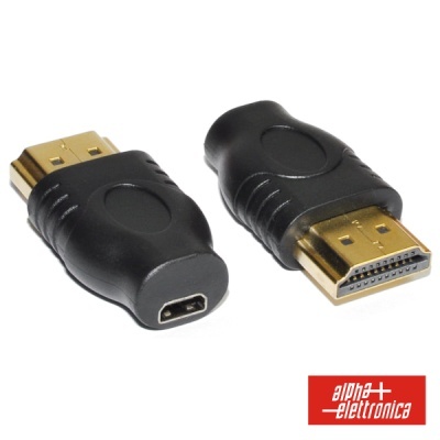 Adaptador HDMI grande para micro HDMI, plástico preto com conectores dourados