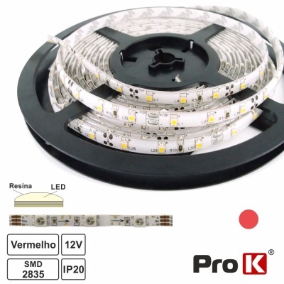 Fita de LED vermelha em carretel preto com protecção em resina e marca ProK