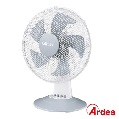 Ventoinha de secretária Ardes branca e cinzenta com grelha metálica