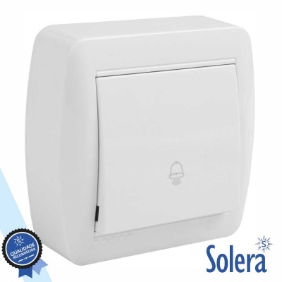 Interruptor de campainha branco com selo de qualidade e logótipo Solera