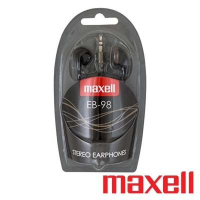 Auriculares Maxell EB-98 em embalagem blister preta e transparente