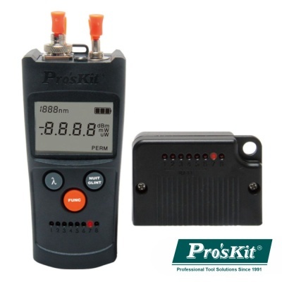 Medidor de potência óptica Pro'sKit com display digital e unidade auxiliar preta com LEDs