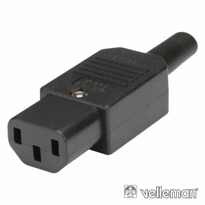 Conector elétrico preto retangular da marca Velleman com três entradas para pinos