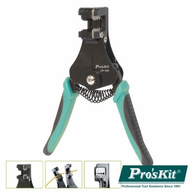 Alicate desencapador de fios Pro'sKit CP-380 com alças verde e preto