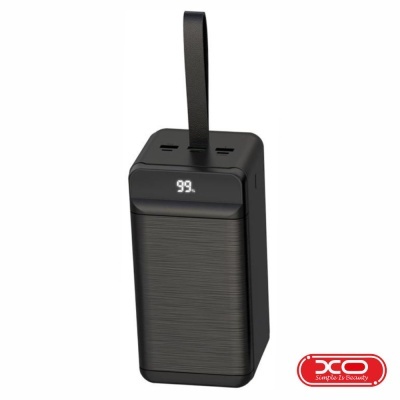 Carregador portátil preto com visor digital a mostrar 99 e alça preta