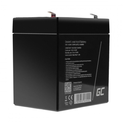 Bateria selada de chumbo-ácido preta com texto branco e terminais no topo