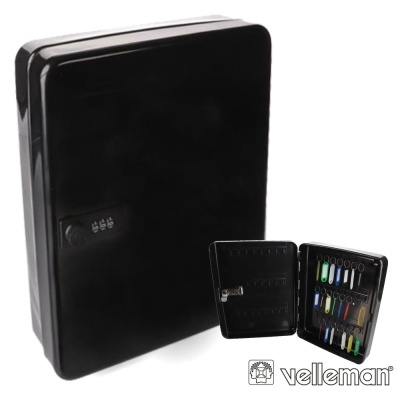 Caixa de segurança preta com combinação e compartimento interno para chaves