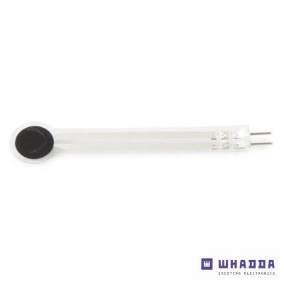 Sensor piezoeléctrico longo e fino com ponta preta e conector metálico de dois pinos