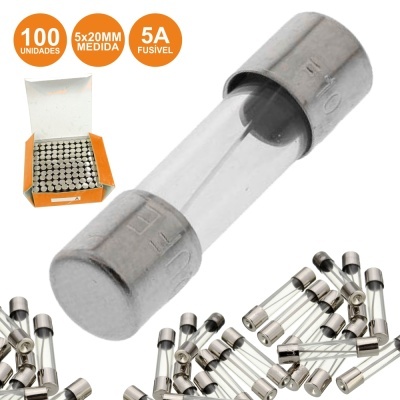 Fusíveis cilíndricos transparentes com extremidades metálicas 5A 5x20MM
