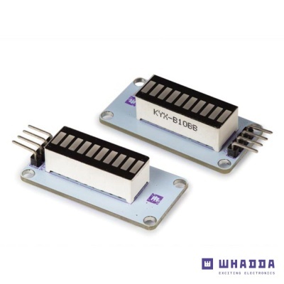 Módulos eletrónicos LED indicadores em barras com texto KYX-B10BE em placas azuis.