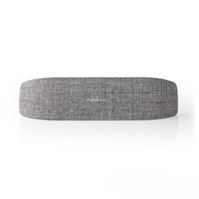 Coluna de som portátil preta com tecido cinzento