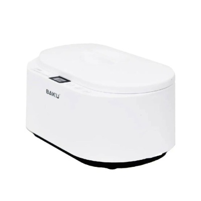 Caixa branca de plástico BAUKU com tampa oval e base preta