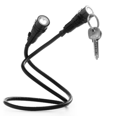 Suporte flexível preto com duas luzes LED e chave pendurada