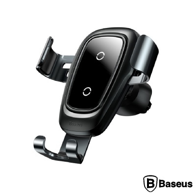 Suporte para telemóvel preto Baseus para carro com presilhas metálicas.