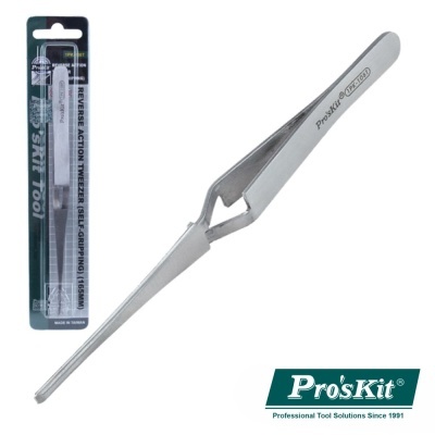 Pinça metálica PrósKit action reversa na embalagem verde escura