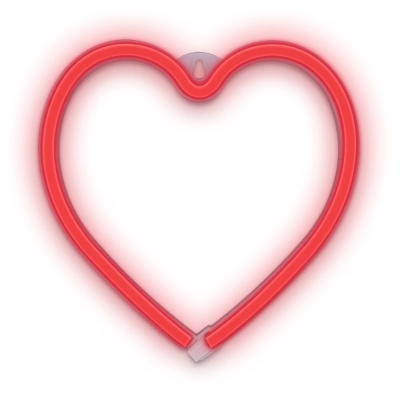 Luz de néon vermelha em forma de coração com suporte transparente