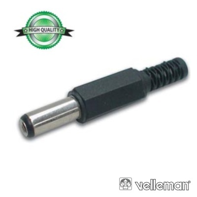 Conector de alimentação DC preto com ponta metálica e selo de alta qualidade