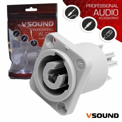 Conector de áudio profissional branco com embalagem VSOUND