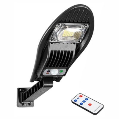 Luminária exterior preta com painel LED e controlo remoto