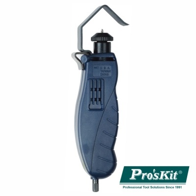 Ferramenta azul da marca Pro'sKit com alavanca metálica e texto MFG: U.S.A. PATENTED DESIGN