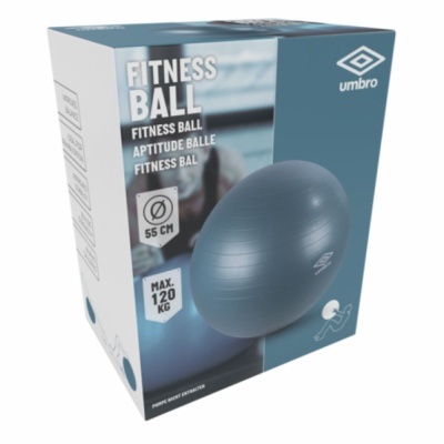 Caixa de bola de fitness Umbro cinza 55 cm, com texto e imagem da bola.