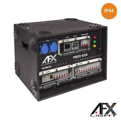 Caixa preta PBOX-63A da AFX Light com conexões e interruptores no painel frontal