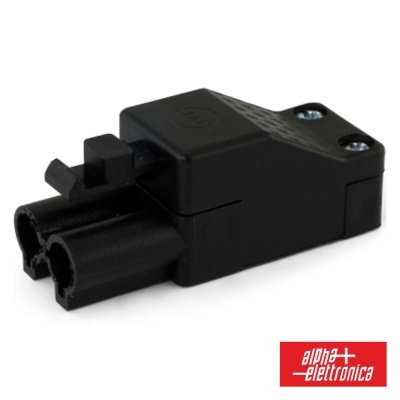 Conector elétrico preto em plástico com dois encaixes ovais