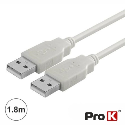 Cabo USB branco tipo A com 1,8 metros e logo Pro K
