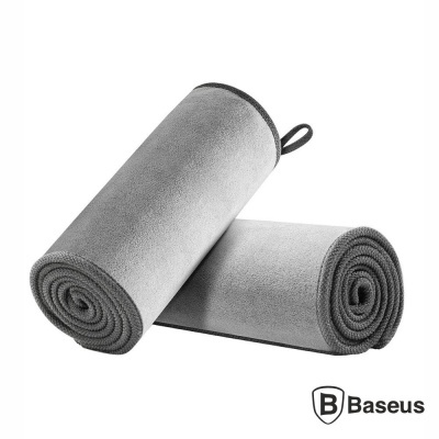 Dois panos cinzentos enrolados com alça e logótipo Baseus