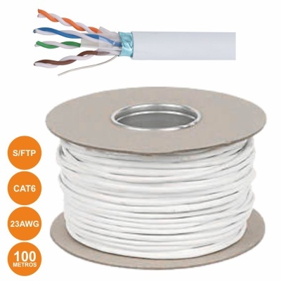 Bobina de cabo de rede branco CAT6 com 100 metros