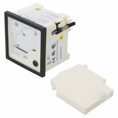 Instrumento analógico para medição de frequência com mostrador e tampa branca