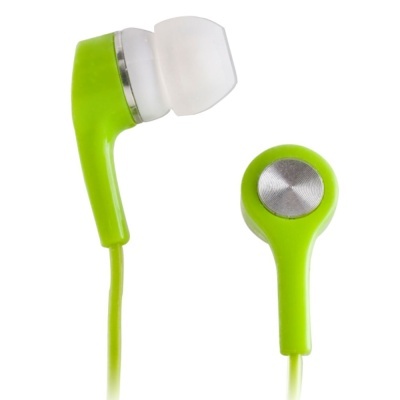 Auriculares intra-auriculares verdes com ponta de silicone branca