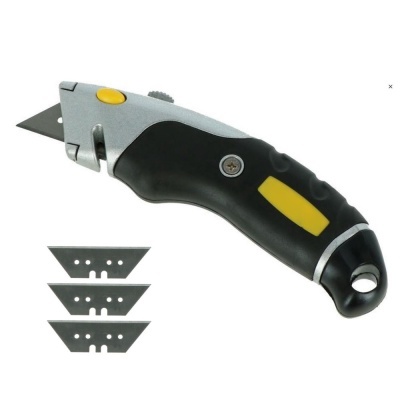 Faca utilitária preta e cinza com lâminas sobresselentes