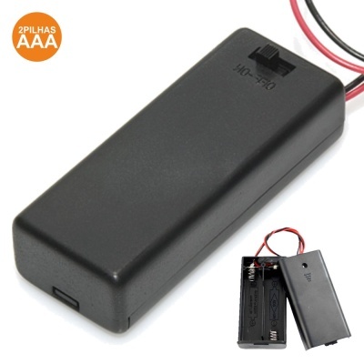 Suporte de pilhas preto para 2 pilhas AAA com interruptor e fios