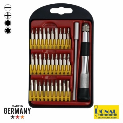 Conjunto de ferramentas múltiplas com chaves de fenda em estojo plástico vermelho e preto